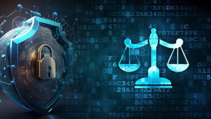 Data protection concept with a lock and digital background