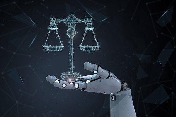 Abstract network of digital nodes representing tech law